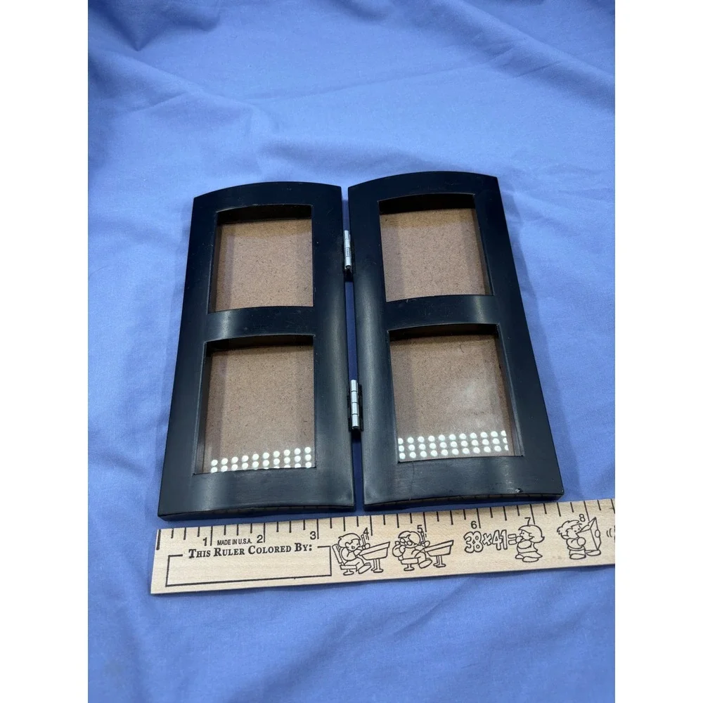 Black Wood Hinged Bifold Quad Collage Tabletop Picture Frame 4 Openings 2x3